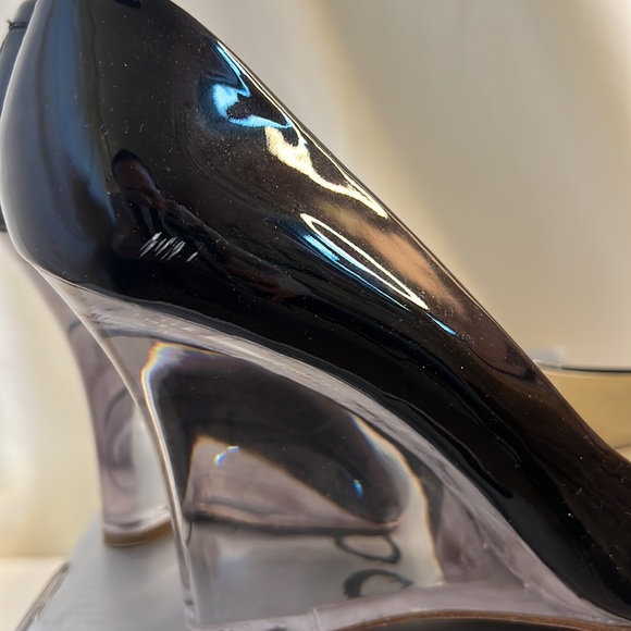 EUC Aldo Size 7/ 37 Javea Black patent lucite wedge heels - Picture 16 of 16